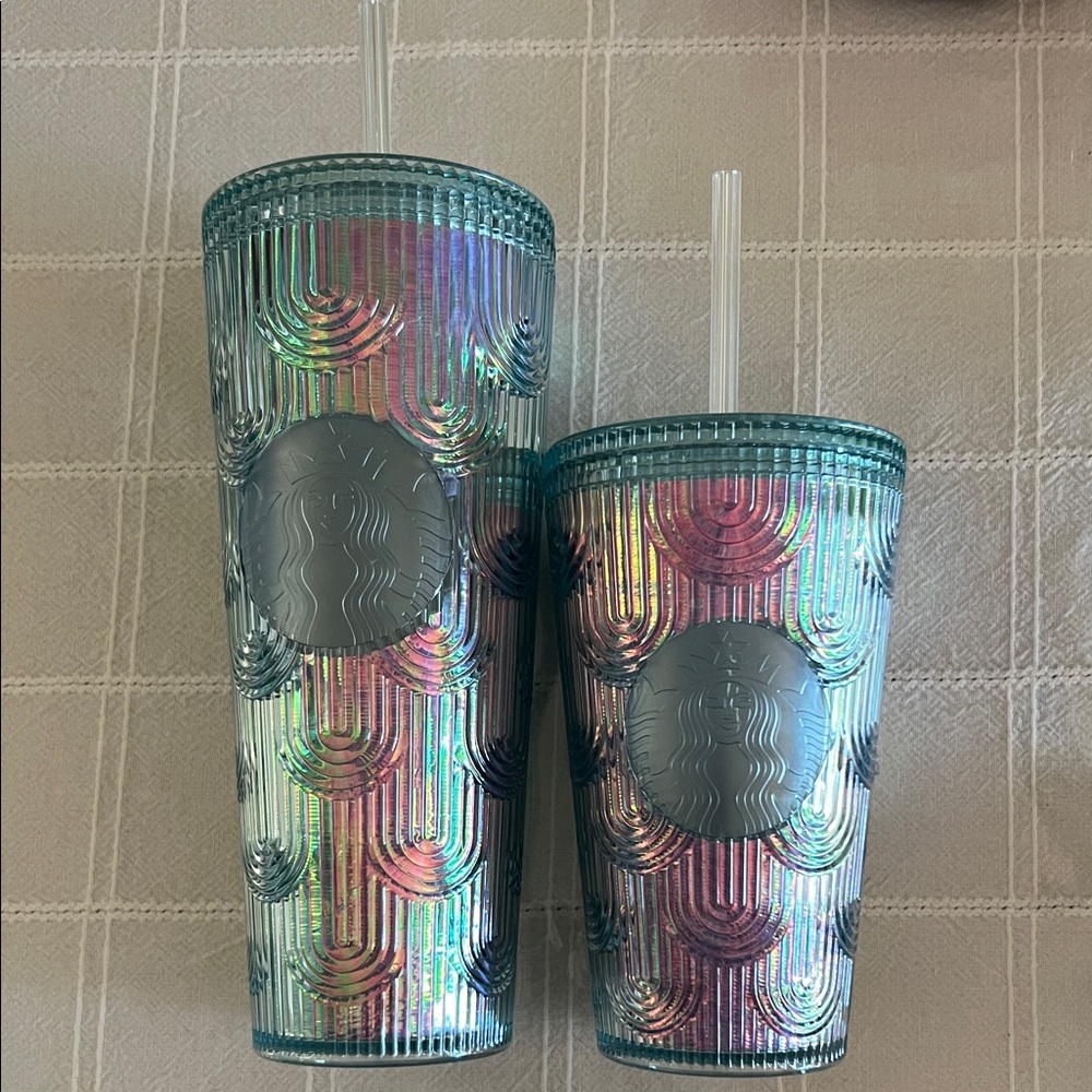 Starbucks Teal and Silver Iridescent Tumblers